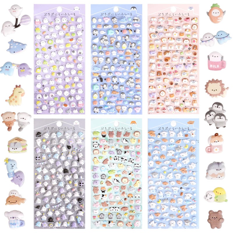 Jactales 600+ Cute Mini Puffy Stickers-Small 3D Tiny Micro Bulk Sticker Set for Kids Girls Adults-Includes Kawaii Japanese Cartoon Ghost Animal Cat Dog Penguin Birds for Phone Case-Removable-6 Sheets - Image 1